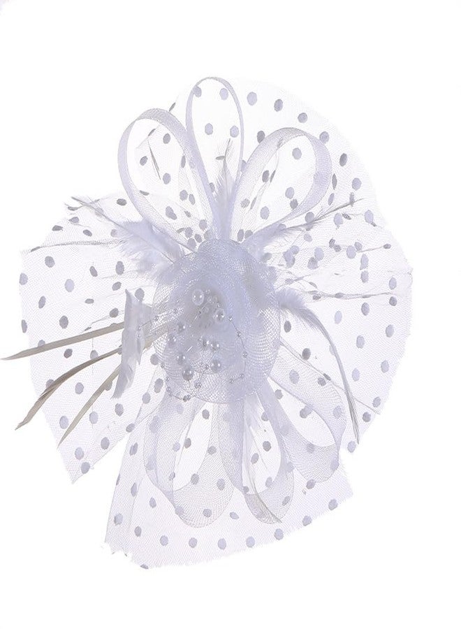 KICOFIT Fascinators Hats 20s 50s Hat Pillbox Hat Cocktail Tea Party Headwear with Veil for Girls and Women (US, Alpha, One Size, A-White) - Image 1